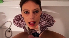 Short Hair Mature Takes Facial In The Bathtub