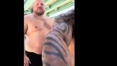 Master and his hubby after their workout in the parking lot.