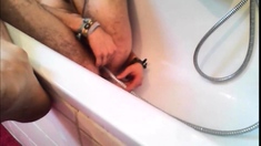 Bi-guy Using Shower Head, Squirting Water, Enema