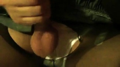 Crossdresser sissy ripping pantyhose with cumshot. CD trap