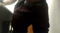 Brazilian Daddy Strokes His Big Uncut Cock at Work