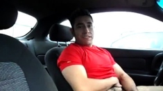 Hairy Latino Stud Strokes in His Car