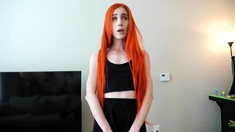 Amateur redhead masturbates then gives a blowjob