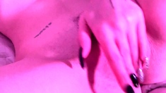 Amateur young brunette enjoys dildo on solo masturbation