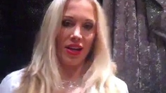 Blonde with Big Boobs Gives Blowjob to Her Dildo on Liv more