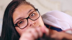 Pink labia close up of naive brunette