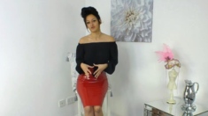 Pvc Skirt Review With Cassie Clarke - Red Shiny Pvc Skirt
