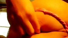 Wet puffy pussy masturbation on close-up